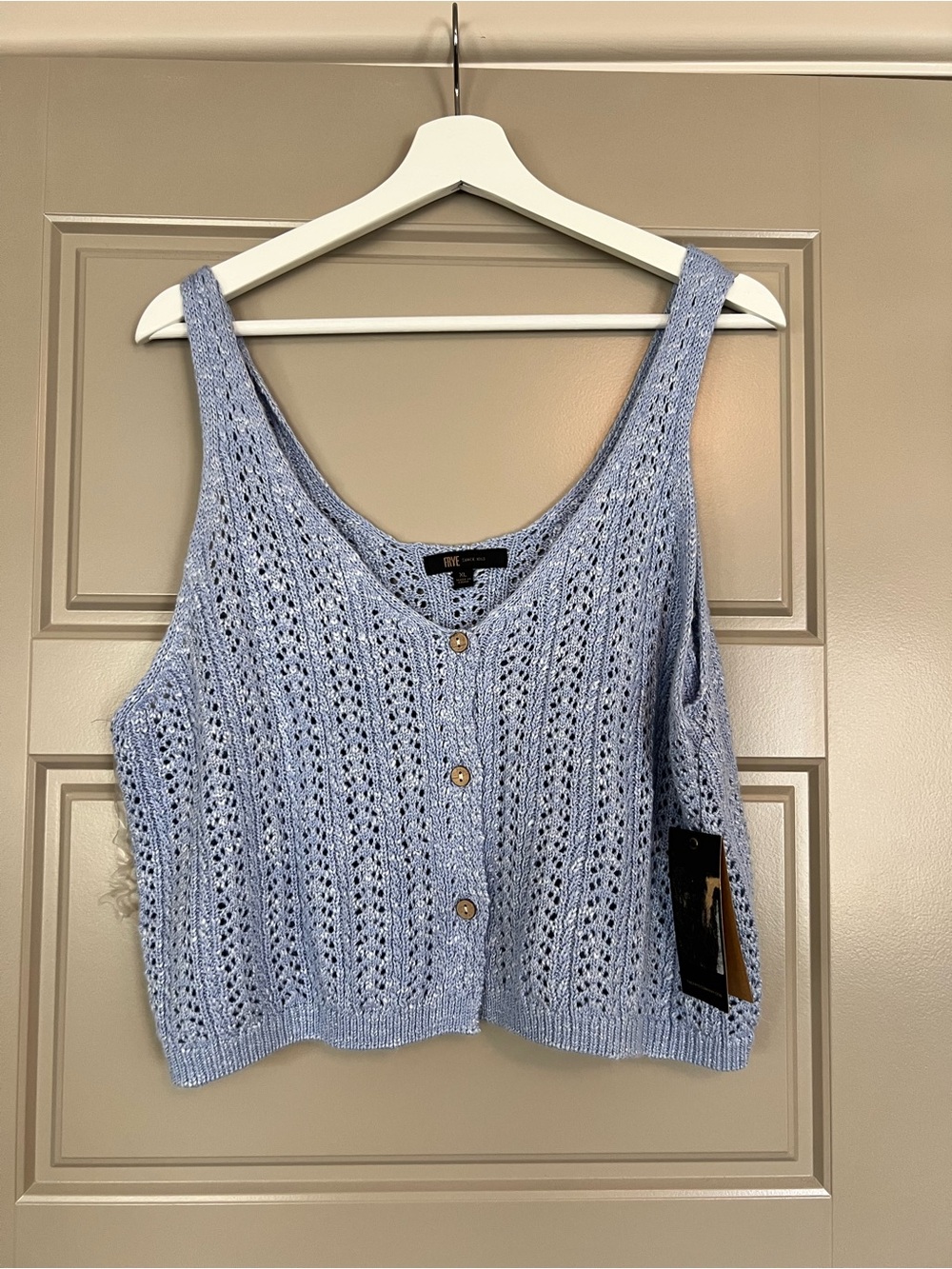 Frye Light Blue crochet Button-Front Crop Tank